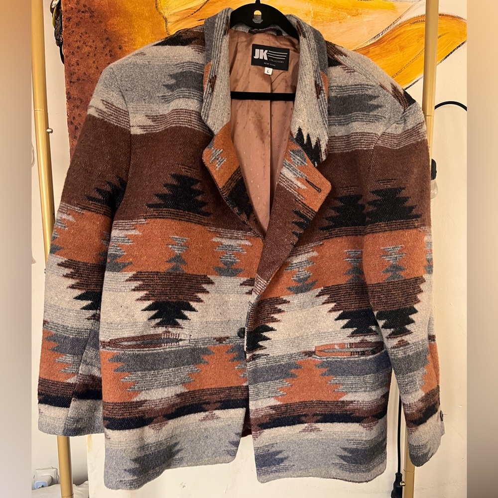 JS Collections Brown and Gray Blazer Southwestern Pattern